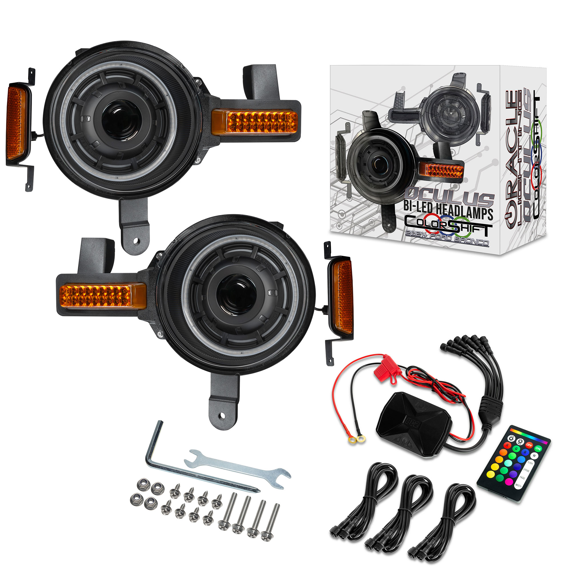 Oracle Lighting 5886-BC2 Oculus Bi-LED Projector Headlights For 2021+ Ford Bronco - ColorSHIFT LED